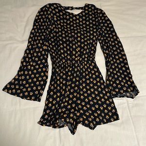 Billabong Woven Romper — Floral Black/Yellow Pattern
